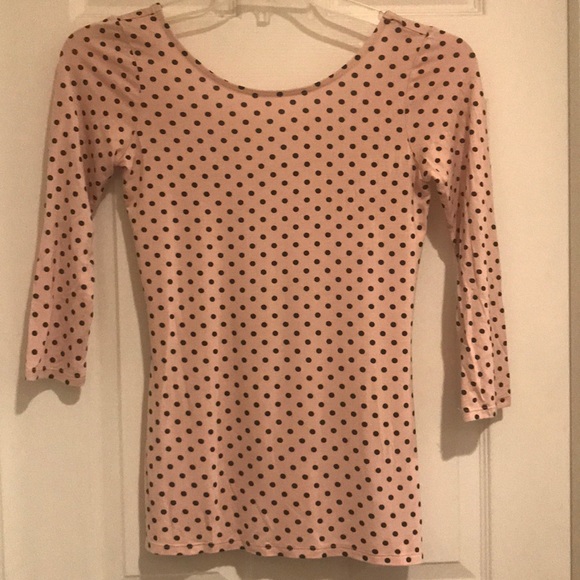 Guess Pink with Black Polka Dot 3/4 Sleeve Shirt - Picture 1 of 4